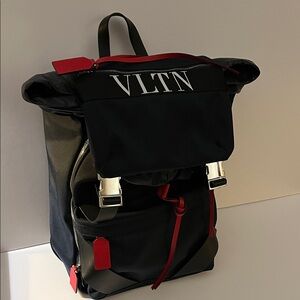 💯% Authentic Valentino Navy and Red Rectangular Backpack with SHW